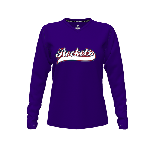 [CUS-DFW-TEES-CMF-VNK-LSL-PUR-FYXS-LOGO1] Decker Comfort T-Shirt (Female Youth XS, Purple, V Neck, Logo 1, Long Sleeve)