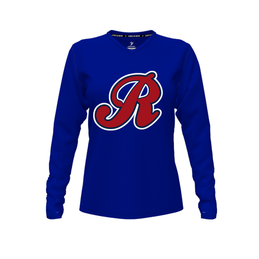 [FTLVPTRY-FYXS-LOGO2] Decker Performance T-Shirt (Female Youth XS, Royal, V Neck, Logo 2, Long Sleeve)