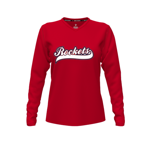 [FTLVPTRD-FYXS-LOGO1] Decker Performance T-Shirt (Female Youth XS, Red, V Neck, Logo 1, Long Sleeve)