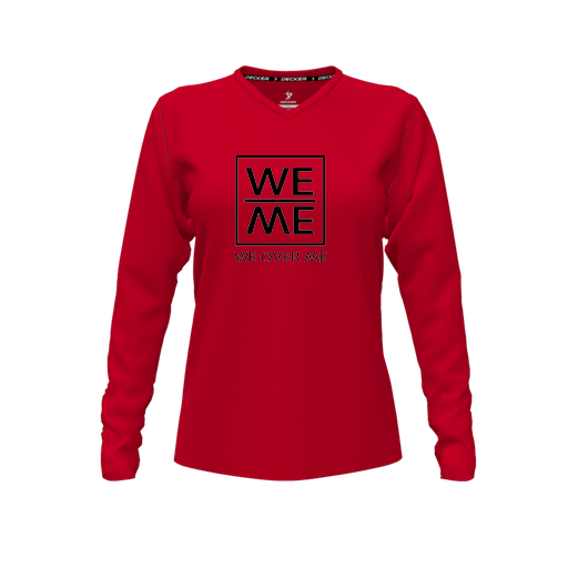 [FTLVPTRD-FYXS-LOGO3] Decker Performance T-Shirt (Female Youth XS, Red, V Neck, Logo 3, Long Sleeve)